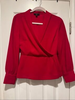 Red Wrap-Front Long Sleeve Women's Top